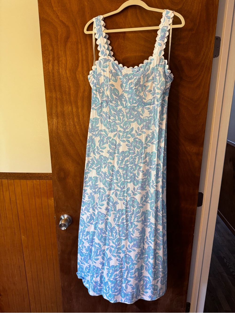 Lilly Pulitzer Dwyer White Midi Dress with Light Blue Floral Print